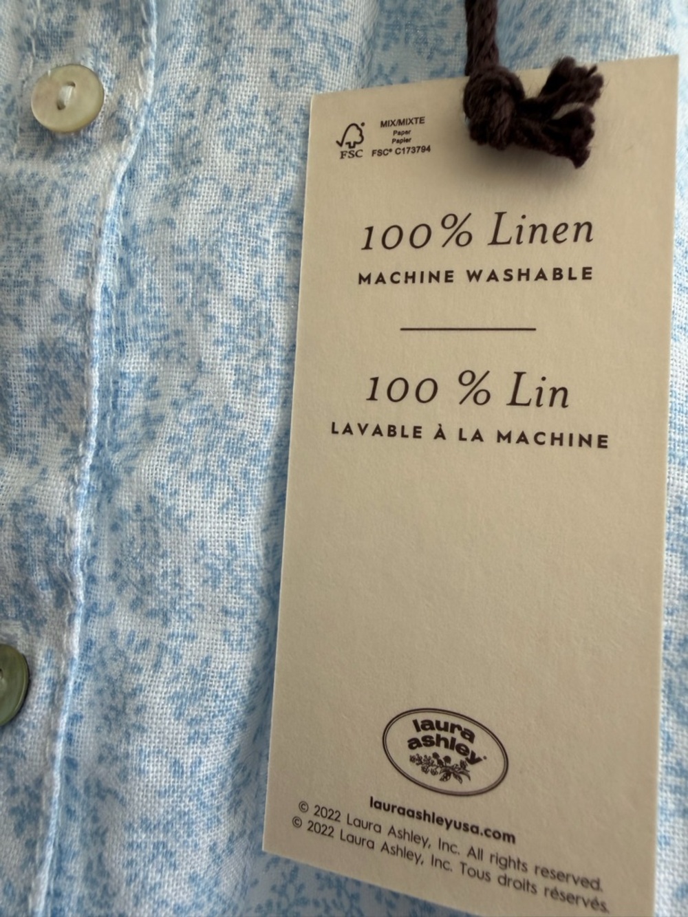 Laura Ashley Pale Blue Linen Button-Up Top NEW WITH TAGS - Picture 6 of 6